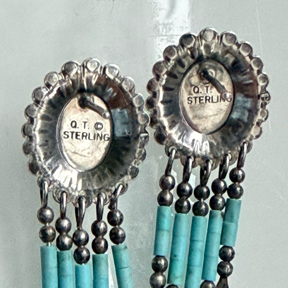 Vtg Signed Q.T Quoc Southwest Style Sterling925 &Turquoise Dangle Earrings 2.25” - Picture 5 of 7